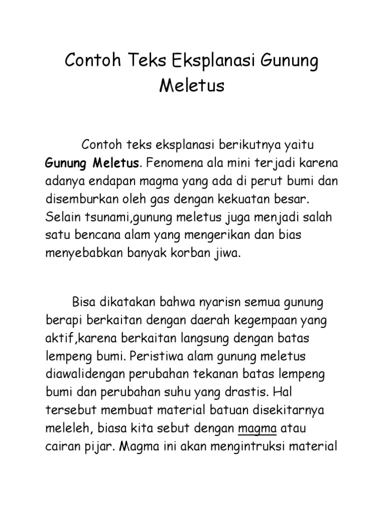 Contoh Teks Eksplanasi Gunung Meletus | PDF