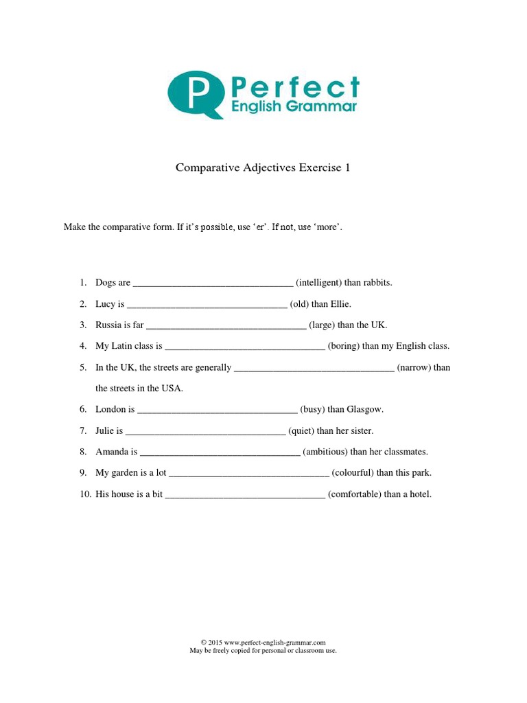 Comparative Adjectives Exercise 1 PDF | PDF | Linguistics | Grammar