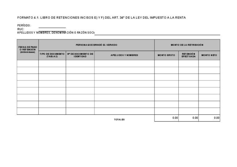Formato 4 Libro de Retenciones | PDF | Finanzas del gobierno | Pagos