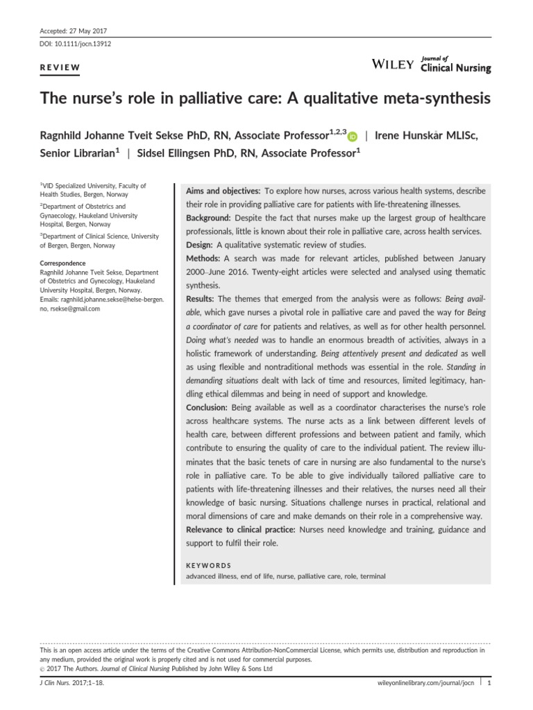 The Nurses Role in Palliative Care A Qualitative | PDF | Palliative ...