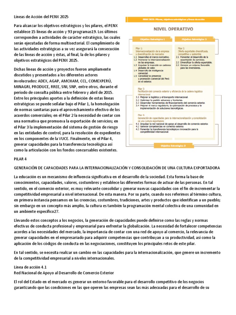 Líneas de Acción Del PENX 2025 PDF El comercio internacional Comercio