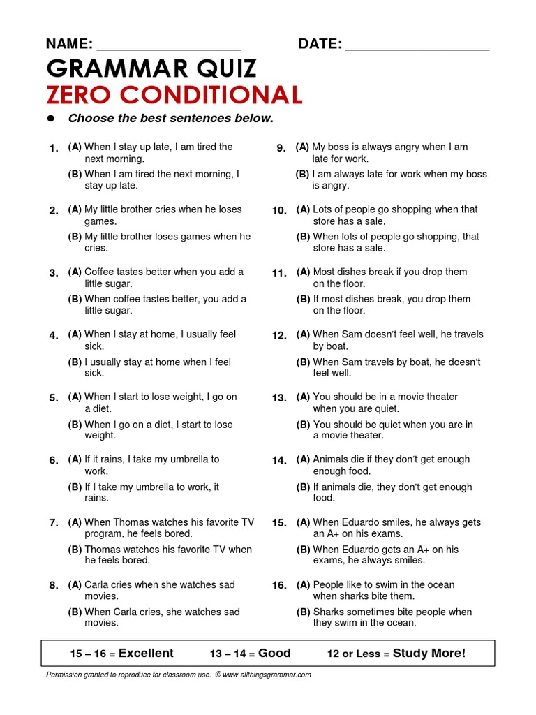 Zero Conditional Quiz | PDF | Leisure