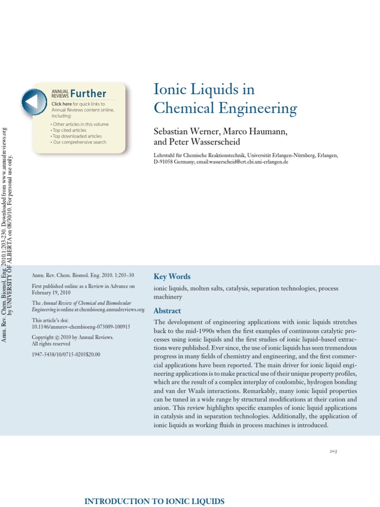Ionic Liquids in Chemical Engineering | PDF | Solubility | Catalysis