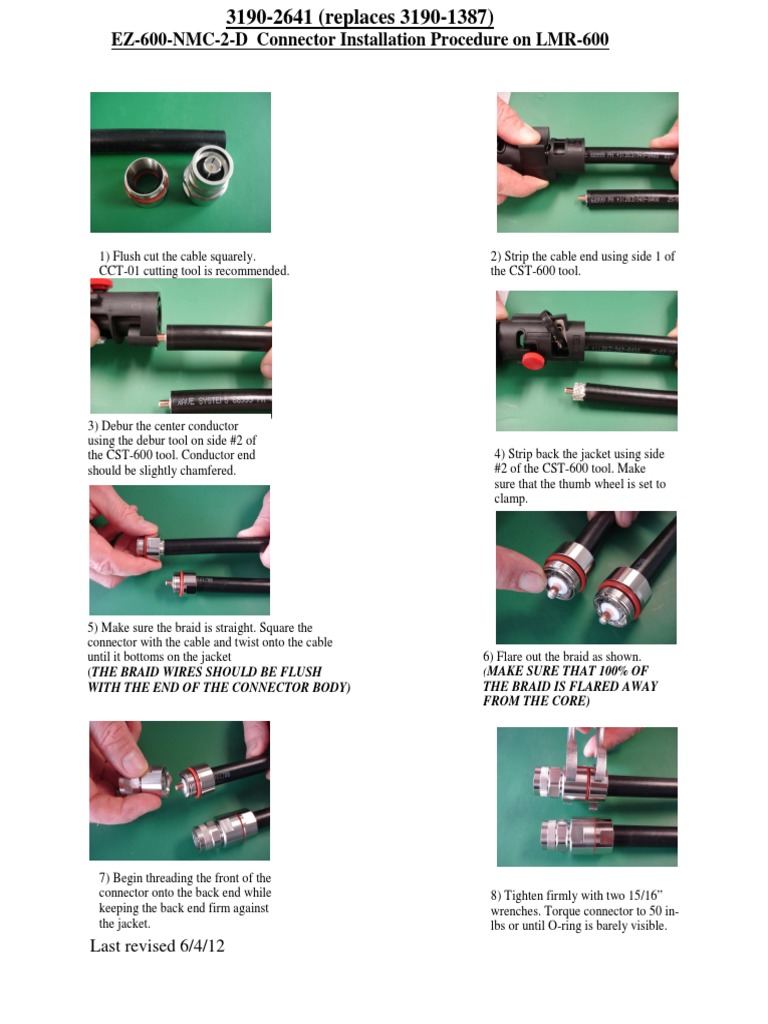EZ-600-NMC-2-D Connector Installation on LMR-600 Cable | PDF