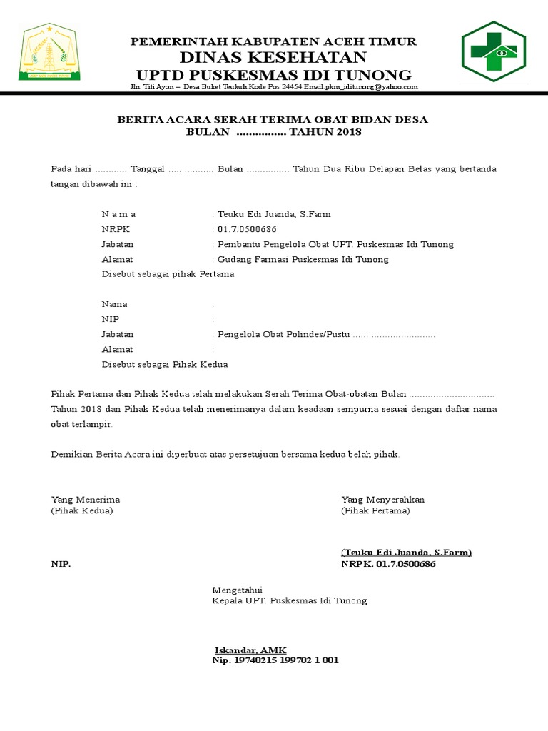 Contoh Berita Acara Serah Terima Cek Contoh Surat Dan Format