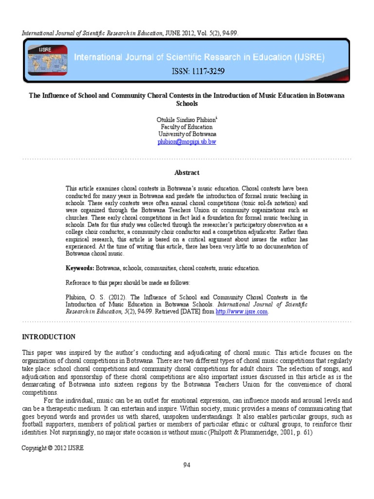 Botswana | PDF | Music Education | Singing