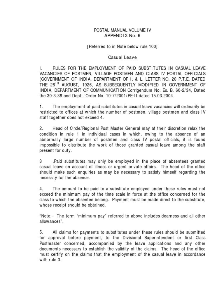 Casual Leave Rules for Postal Staff | PDF | Test (Assessment) | Business