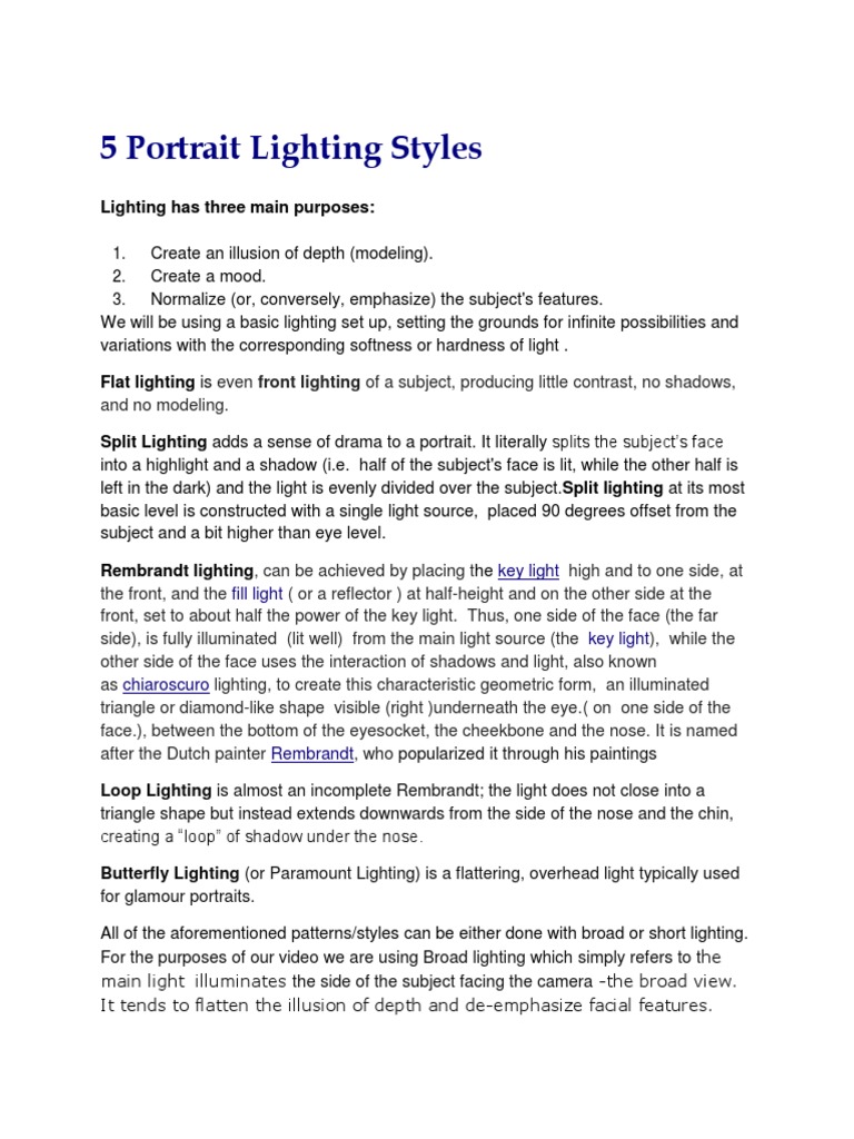 Portrait Lighting Styles | PDF | Art