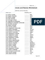 Chemical Formula and Names Worksheet
