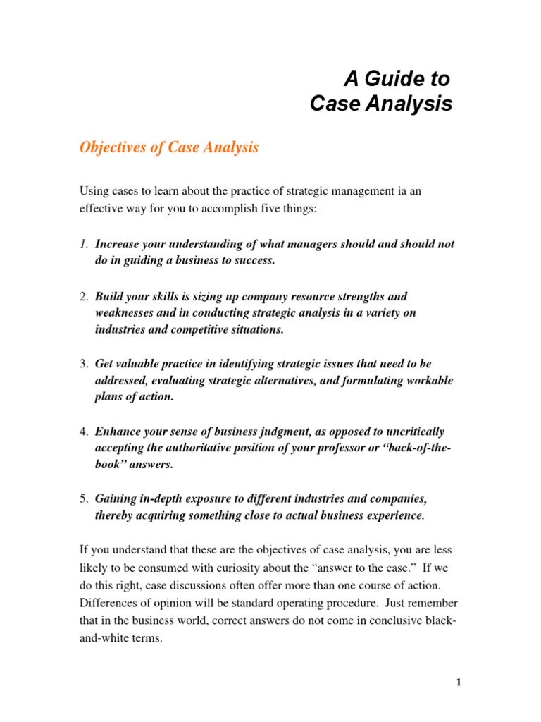 A Guide To Case Analysis Pdf Strategic Management Cognition