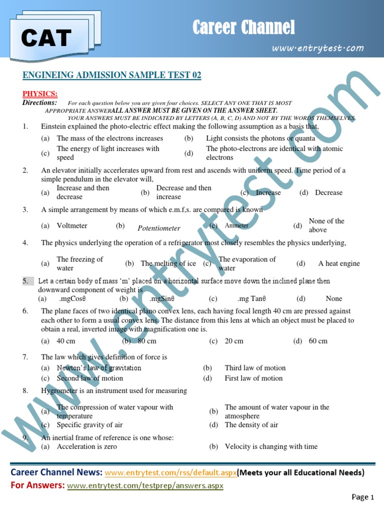 Engineering Sample Test 02 PDF | PDF | Chemical Reactions | Solution