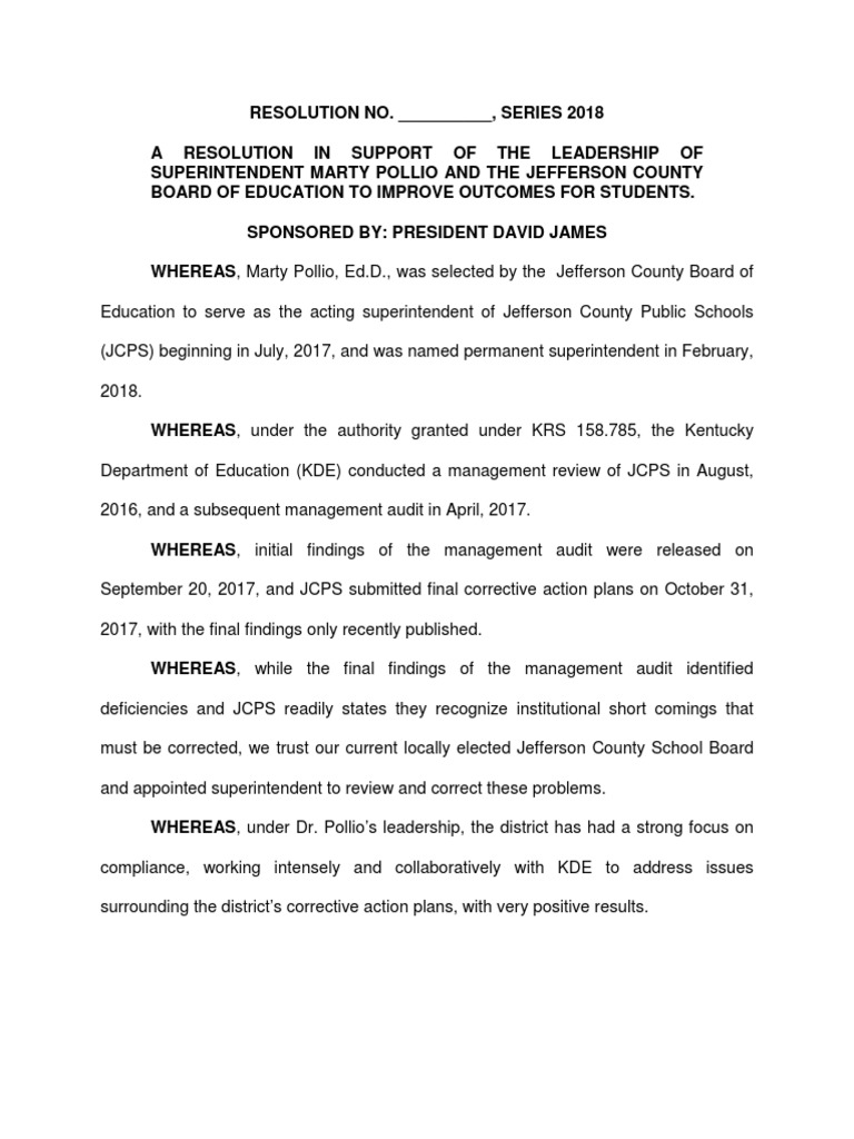 Metro Council Resolution Opposing State Takeover of JCPS | PDF ...