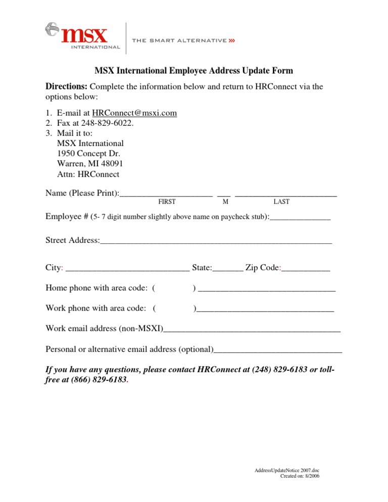 Employee Address Update Form | PDF | Computers