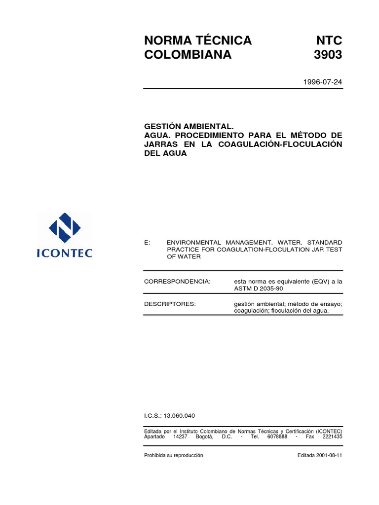 Norma NTC 3903 PDF | PDF | Agua | Ciencias fisicas