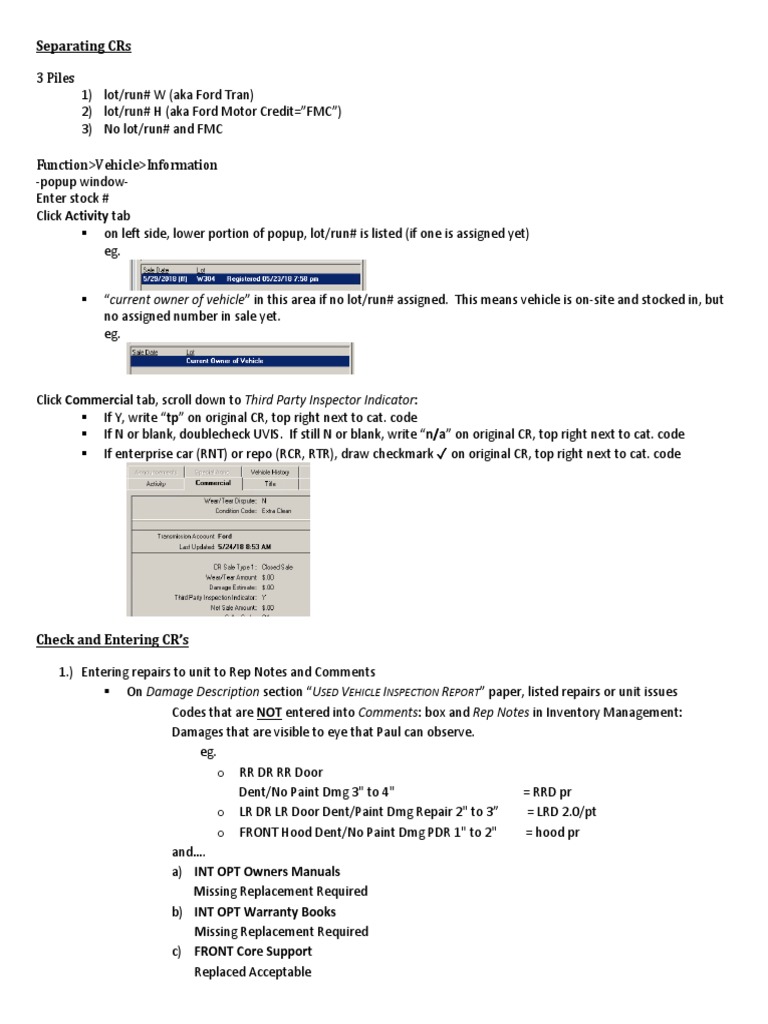 Vehicle CR Processing Guidelines | PDF | Computers