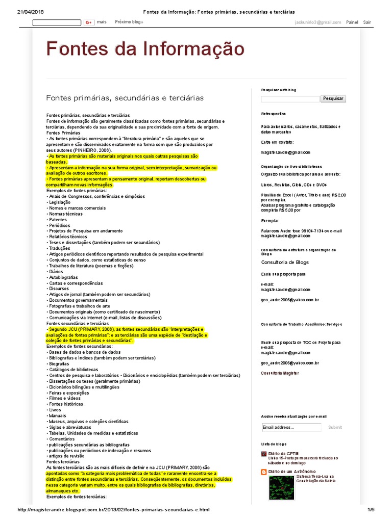 Fontes Da Informação_ Fontes Primárias, Secundárias e Terciárias Libraries Geography