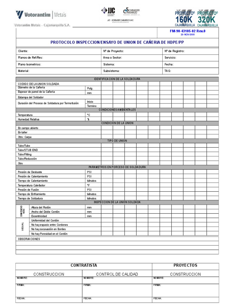 Protocolo de Soldadura Hdpe PDF Soldadura Construcción