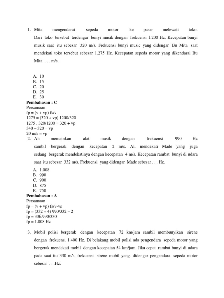 Soal Dan Kunci Jawaban Efek Doppler