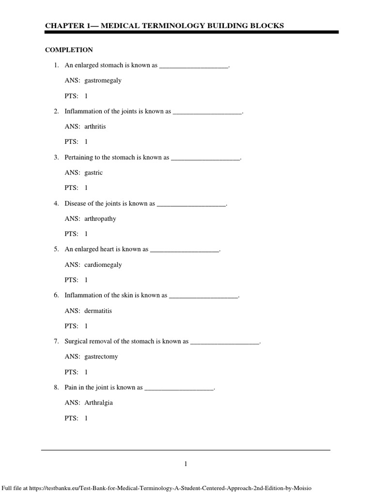 Test Bank for Medical Terminology a Student Centered Approach 2nd