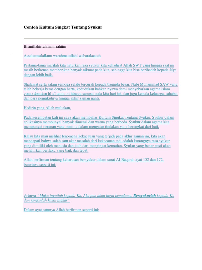 Contoh Kultum Singkat Tentang Syukur