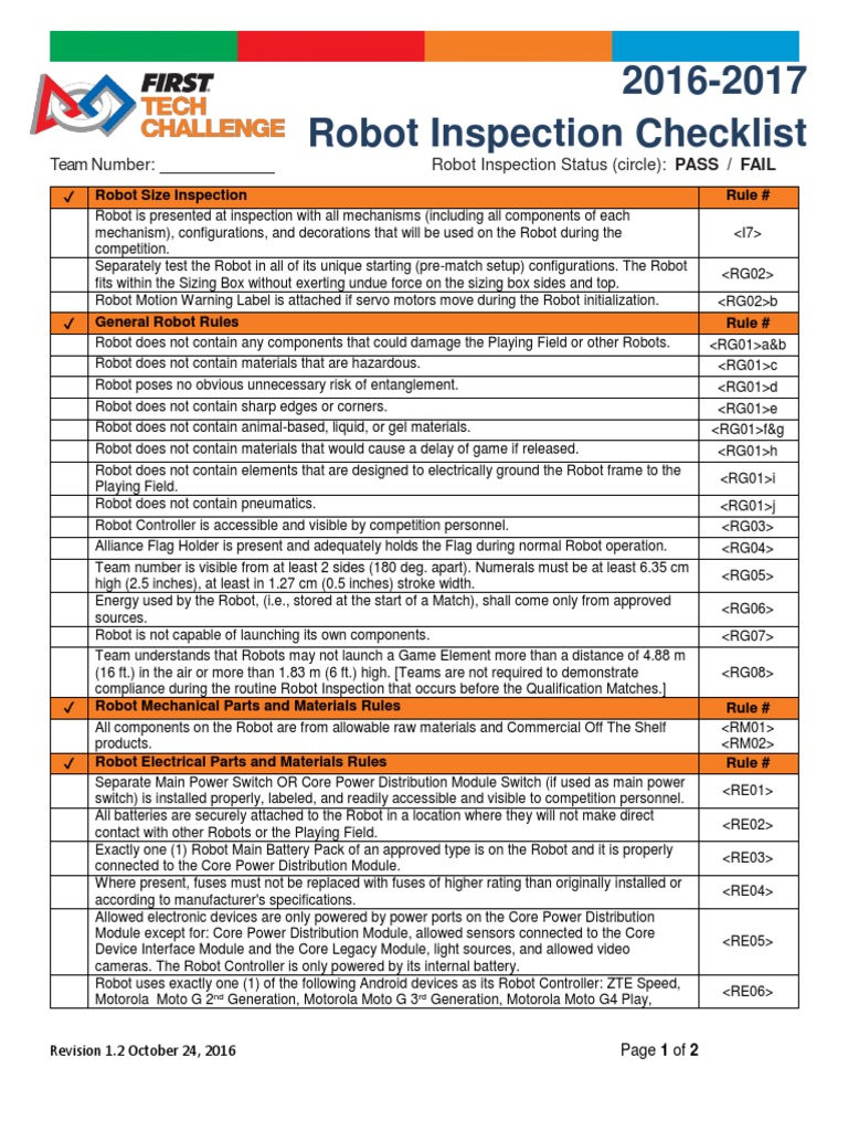 Robot Inspection Checklist | PDF | Servomechanism | Robot