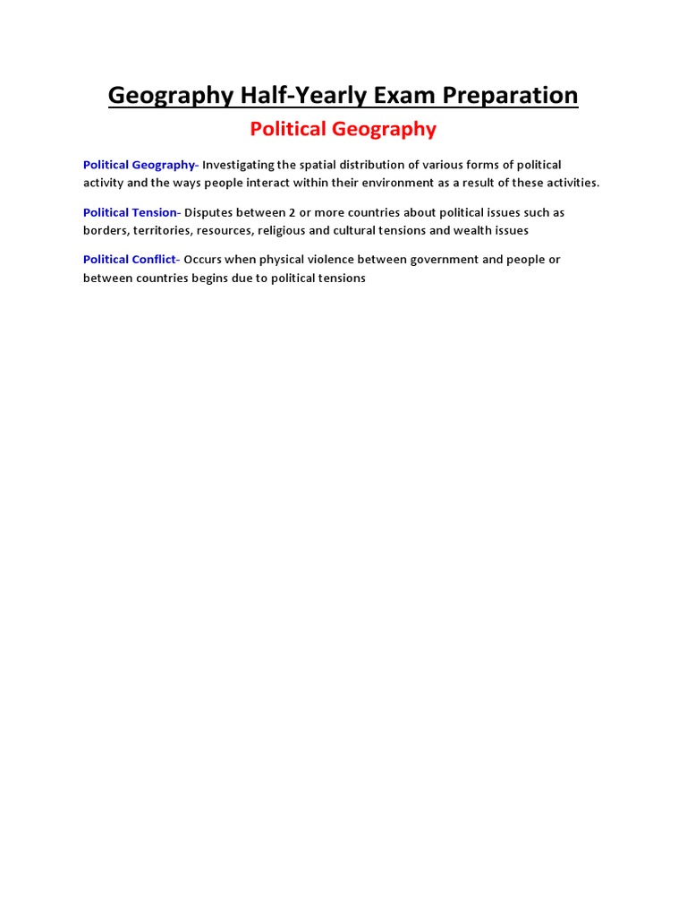 Geography Half-Yearly Notes | PDF | Politics | History
