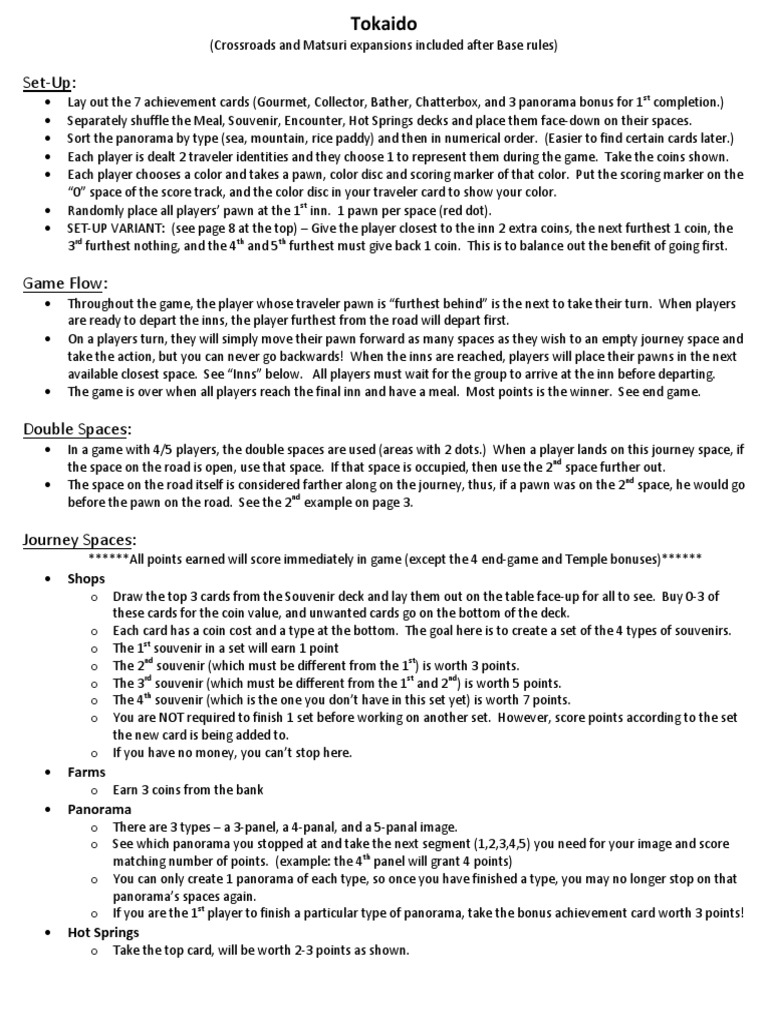 Tokaido + Expansions Quick Rules Guide | PDF | Playing Cards | Toys