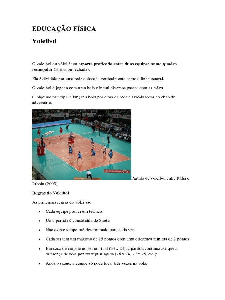 Regras do Jogo de Vôlei  Dicas Educação Física