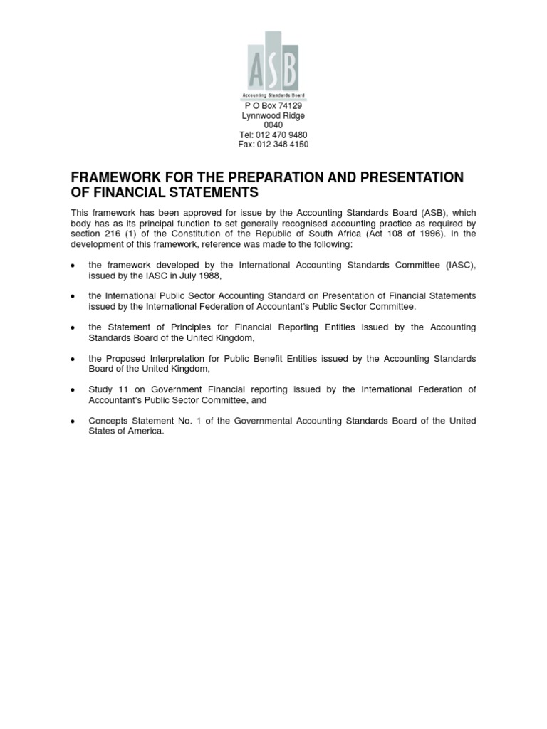 Framework For The Preparation And Presentation Of Financial Statements