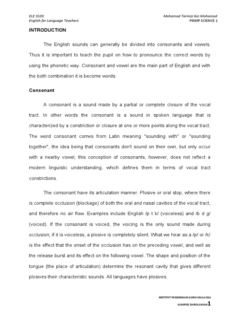 Consonants and Vowels in English | PDF | Consonant | Linguistics