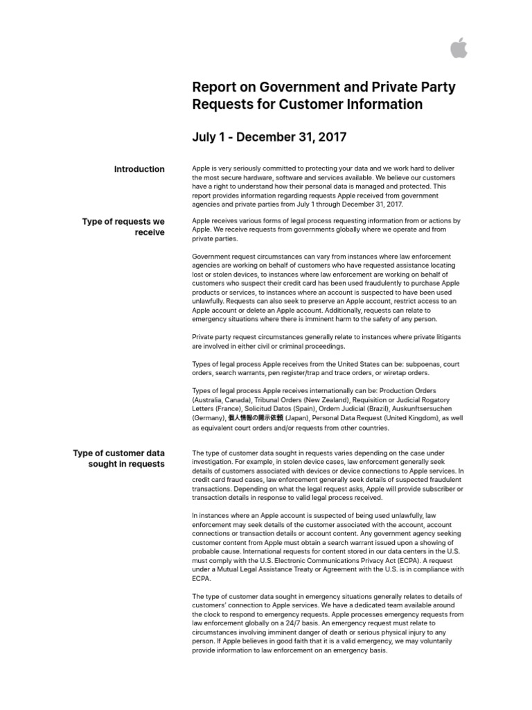 Apple Data Request Report 2017 | PDF | Personally Identifiable ...