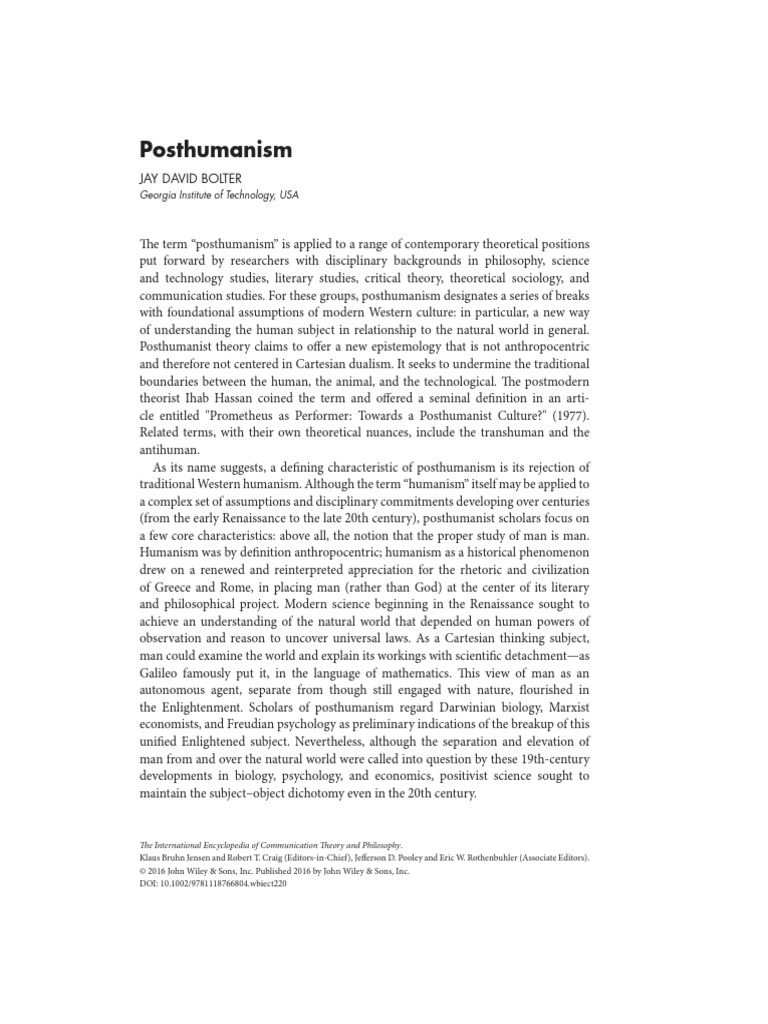 Posthumanism by Jay David Bolter | PDF | Postmodernism | Computer Science