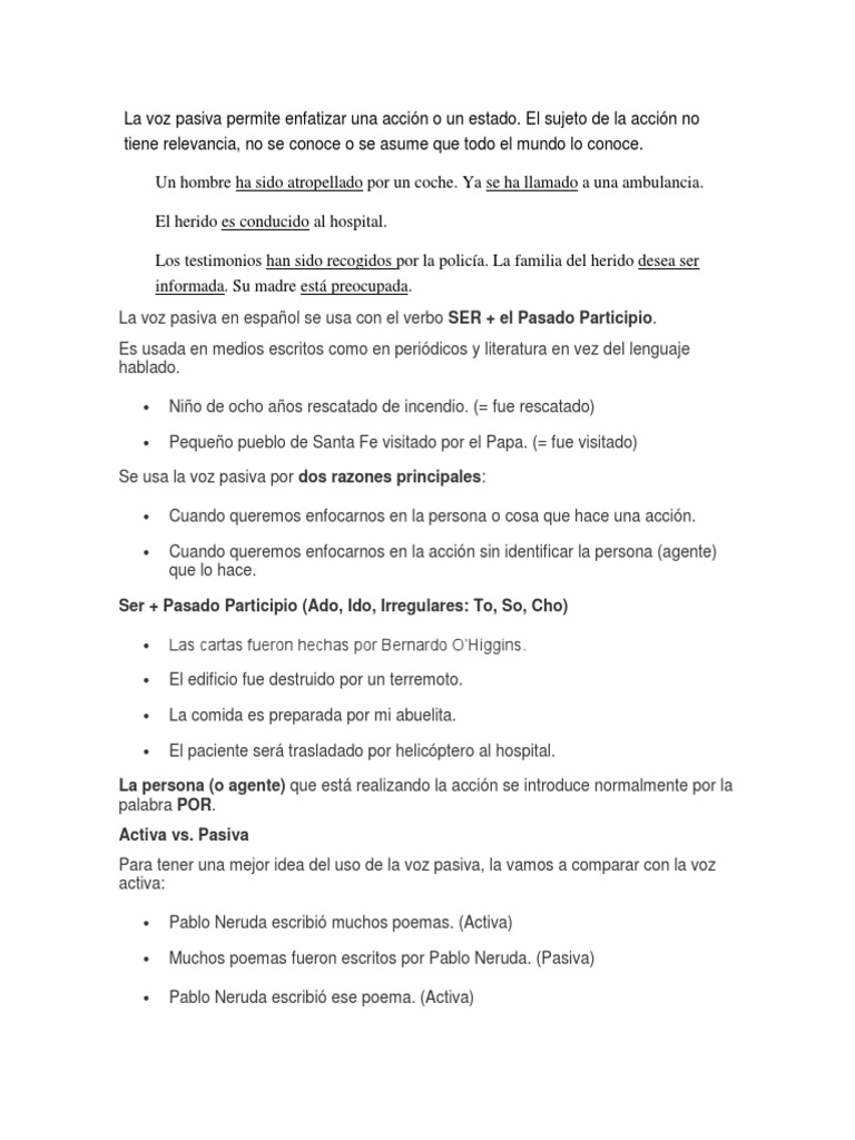 Uso de la Voz Pasiva en Español | PDF | Verbo | Asunto (gramática)
