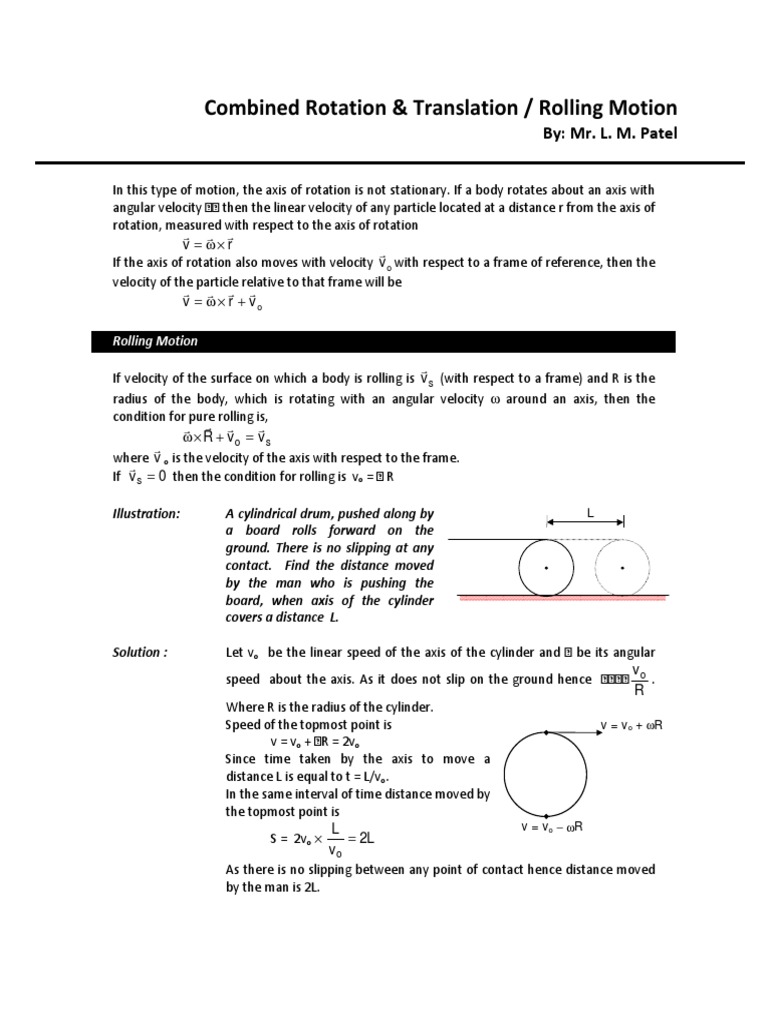 Analysis of Rolling Motion and the Role of Friction in Rolling Motion