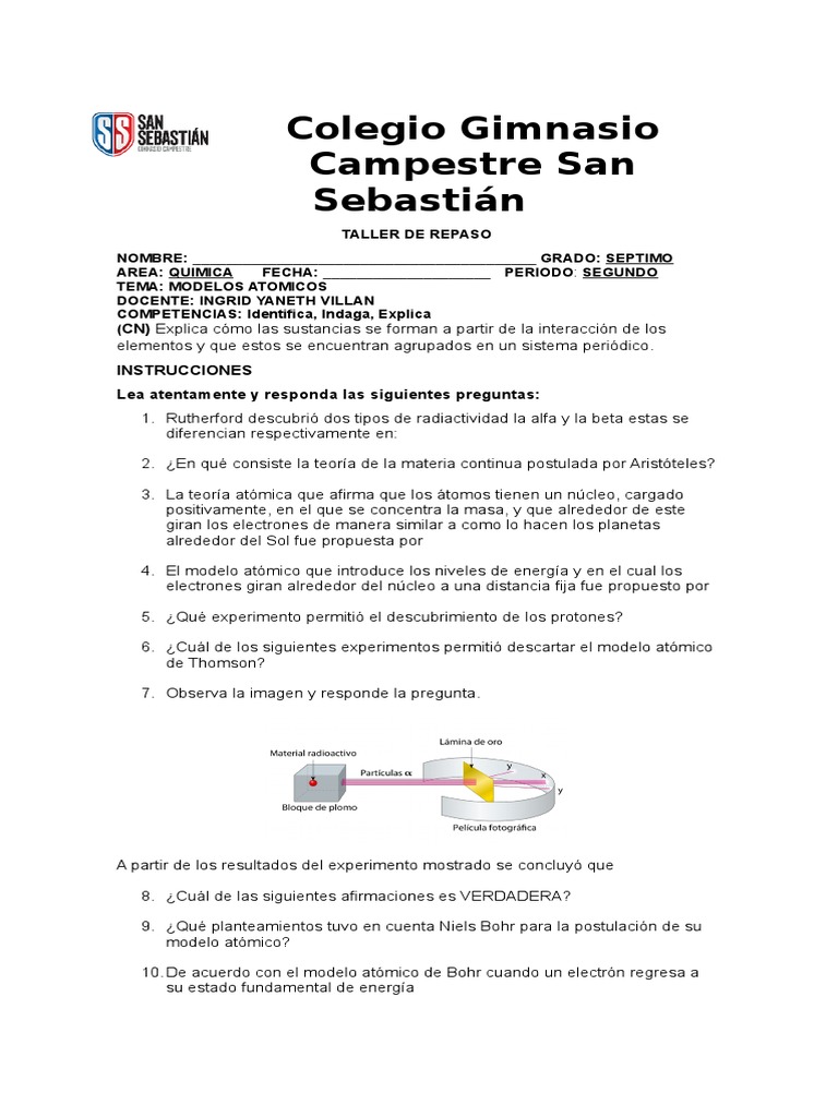 Taller De Repaso De Química Ii Periodo 7 Atoms Atomic
