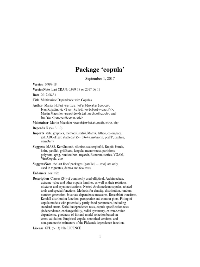 Copula Package for Multivariate Analysis | PDF | Statistical Theory ...