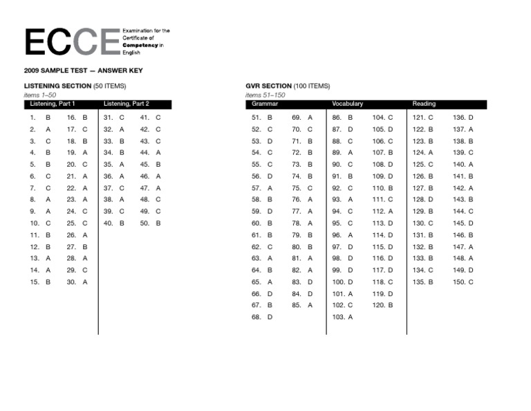 ECCE 2009 SampleTestKey | PDF | Learning | Linguistics