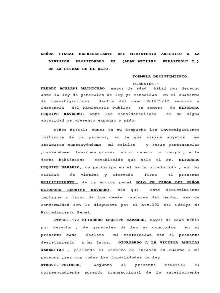 Desistimiento en Caso Penal El Alto | PDF | Justicia | Crimen y violencia