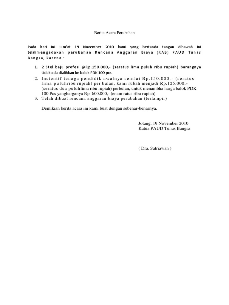 Berita Acara Perubahan Bop Paud