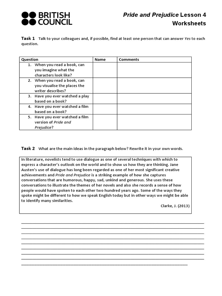 Pride And Prejudice Lesson 4 Worksheet Pride And Prejudice Mr Darcy