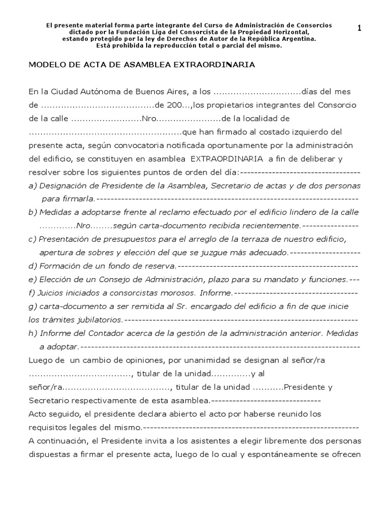 Acta de Asamblea Extraordinaria | PDF | Votación | Buenos Aires