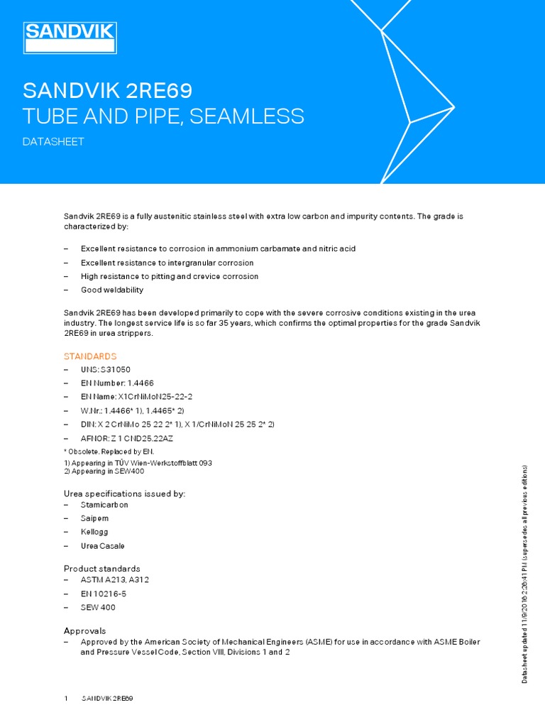 Datasheet Sandvik 2re69 en PDF Welding Construction
