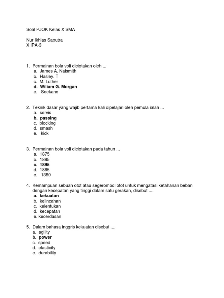 Contoh Soal PJOK Kelas X PDF