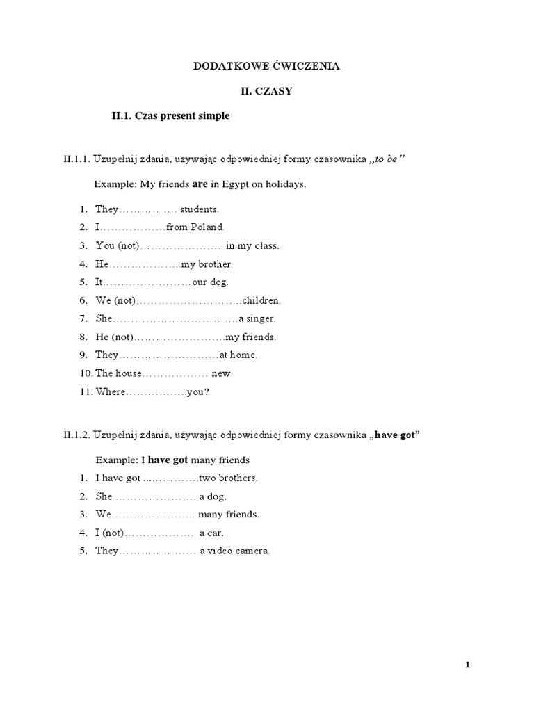 Present Continuous ćwiczenia Do Druku Pdf