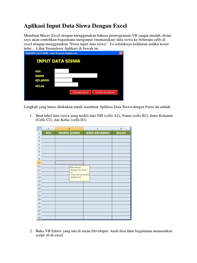 Aplikasi Input Data Siswa Dengan Excel | PDF | Metode & Bahan Ajar ...