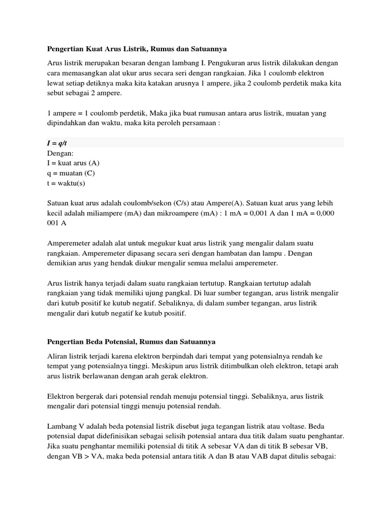 Pengertian Kuat Arus Listrik