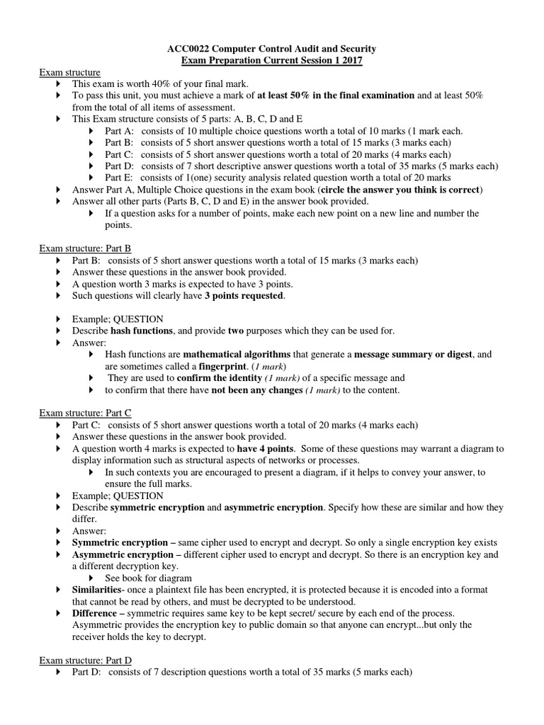Computer Control Audit Exam Guide | PDF | Cryptography | Key (Cryptography)