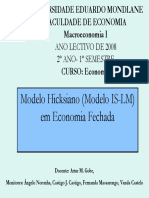 Macroeconomia II Modelo Hicksiano (Modelo is-LM) em Economia Fechada