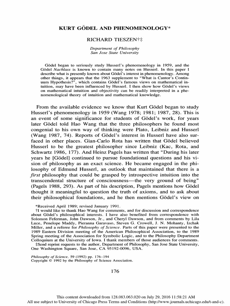Tieszen1992godel and Phenomenology | PDF | Edmund Husserl ...