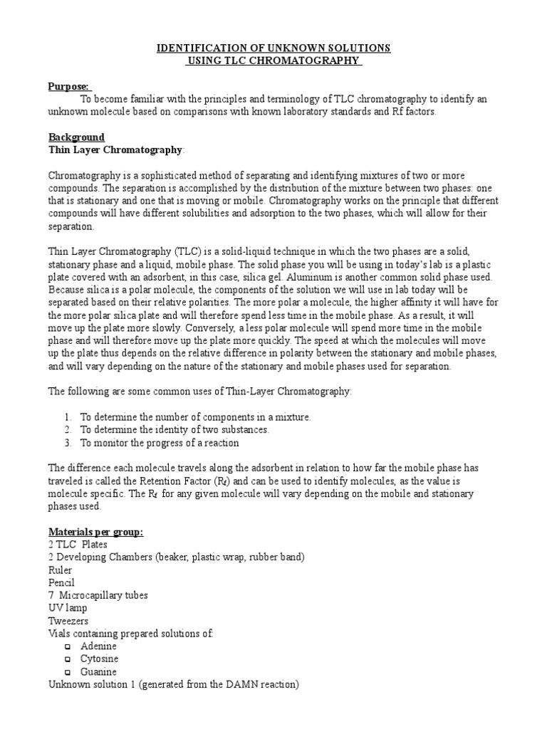 TLC Chromatography Lab | PDF